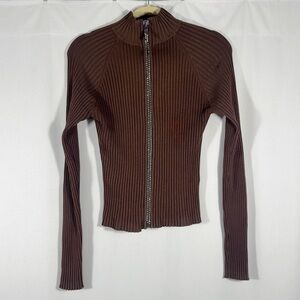 Lucy & Co. Y2K Brown Ribbed Zip-Up Top